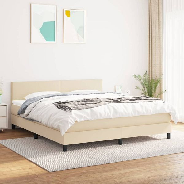 vidaXL Boxspringbett mit Matratze Creme 180x200 cm Stoff, 3139918