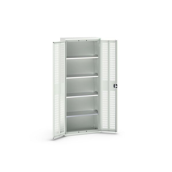 bott verso Flügeltürschrank mit Belüftung, mit 4 Fachböden, BxTxH: 800 x 350 x 2000 mm, Lichtgrau / Lichtgrau, 16926733.16