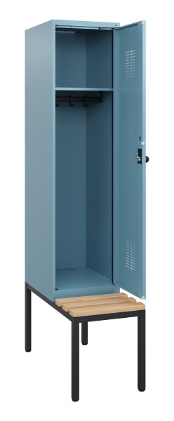 C+P Spind Evolo PLUS, 1 Abteil, 1950x400x815mm, 0010/0010, Drehriegel, Sitzfläche Holz, Sitzbank, 0490505-12 S10025