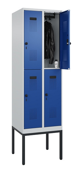 C+P Doppelstock-Spind Evolo PLUS, Gestell, 4 Fächer, 2120x600x500mm, 7035/5010, Drehriegel, 0493307-20 S10006