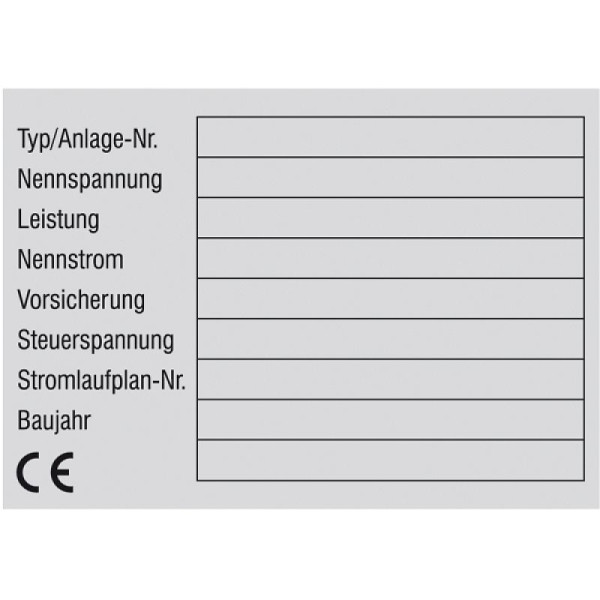 Stein HGS Typen- und Leistungsschild (Type/Anlagennr) selbstklebend, beschriftbar, 28.0773