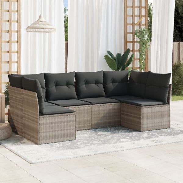 vidaXL 6-tlg. Garten-Sofagarnitur mit Kissen Hellgrau Poly Rattan, 3249231