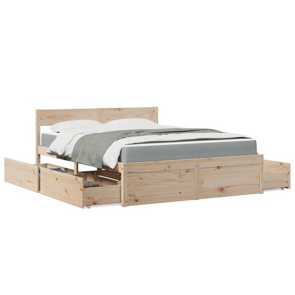 vidaXL Bett mit Schubladen und Matratze 160x200 cm Massivholz Kiefer, 3281892