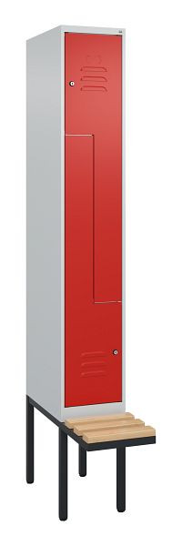 C+P Z-Spind Classic PLUS, Bank, 2 Abteile, 2120x300x815mm, 7035/3020, Zylinderschlösser, Buche-Sitzleisten, 0800437-102 S10017