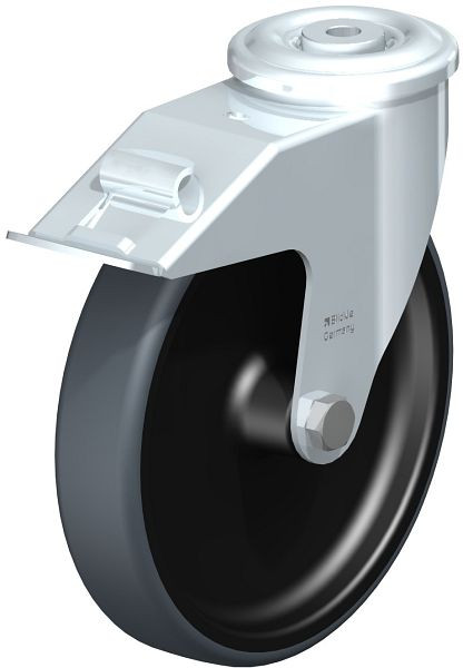 Blickle LER-TPA 200G-FI-ELS Stahlblech-Lenkrolle mit Rückenloch & Feststeller, Thermoplastisches Gummi-Elastomer, Grau, 849906