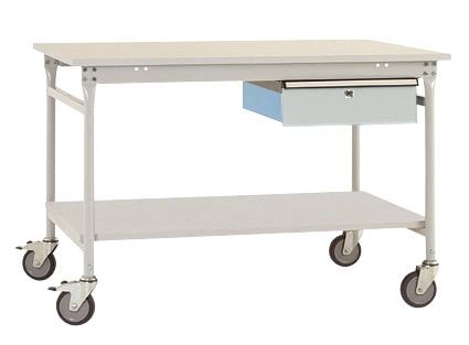 Manuflex Komplett-Beistelltisch BASIS mobil mit Melamin-Platte + Einzelschubfach, BxTxH: 1000 x 800 x 850 mm, Lichtgrau, BB5331.7035