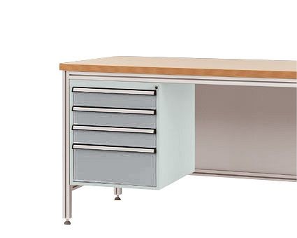 Manuflex Gehäuse-Unterbau für ALU-Arbeitstische, Nutzhöhe 500 mm mit 4 Schubfächern, für Tischtiefe 800 mm, Alusilber, ZB4822.9006