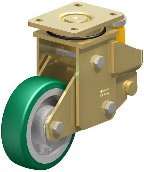 Blickle LSFE-GST 160K Stahlgeschweißte Schwerlast-Lenkrolle mit Polyurethanfeder, Blickle Softhane®, Grün, 755379