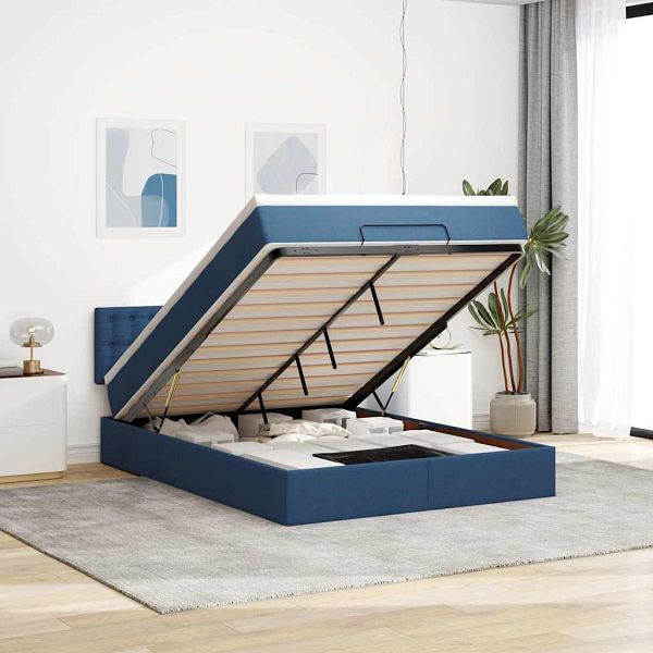 vidaXL Ottomane Bett mit Matratze & LEDs Blau 140x190 cm Stoff, 3312477
