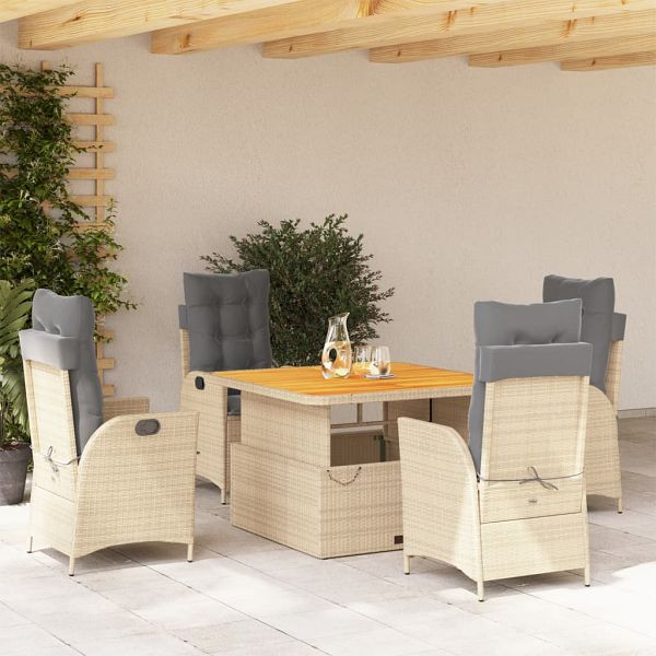 vidaXL 5-tlg. Garten-Essgruppe mit Kissen Beige Poly Rattan, 3277485