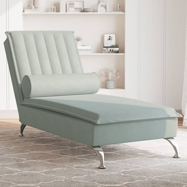 vidaXL Massage-Chaiselongue mit Nackenrolle Hellgrau Samt, 379459