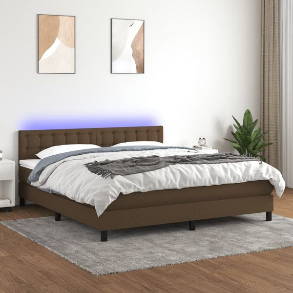 vidaXL Boxspringbett mit Matratze & LED Dunkelbraun 180x200 cm Stoff, 3133496