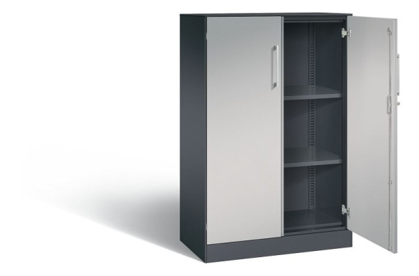 C+P Flügeltürenschrank Asisto, H1310xB800xT435mm, Farbe: Schwarzgrau / Weißaluminium, Bügelgriff, 3 OH, 141033-000 S10133