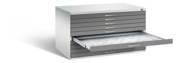 C+P Flachablageschrank Serie 7100_7200, H760xB1350xT960mm, Farbe: Lichtgrau / Vulkangrau, Bügelgriff, 7201-000 S10282
