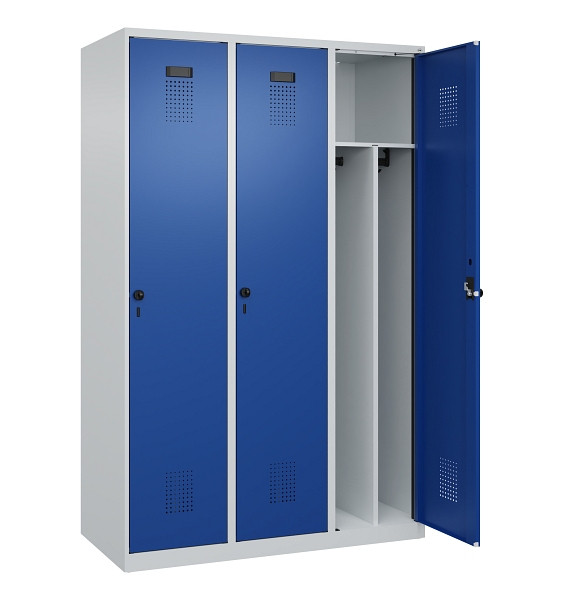 C+P Spind Evolo PLUS, 3 Abteile, 1850x1200x500mm, 7035/5010, Verschluss Drehriegel, 049000-32F S10006