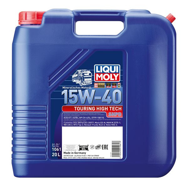 LIQUI MOLY Touring High Tech SHPD-Motoröl 15W-40, Kanister Kunststoff, VE: 20 Liter, 1061
