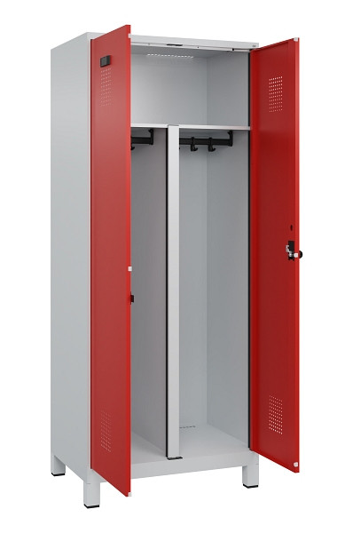 C+P PSA Schwarz-Weiß-Spind Evolo PLUS, mit Füßen, 2 Abteile, 1950x800x500mm, 70, Frontfarbe RAL 3020 Verkehrsrot, Drehriegel, 049012-22P S10005