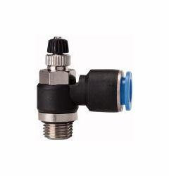 Riegler Drosselrückschlagventil, mit Zuluftdrosselung, regulierbar mit Rändelschraube, Außengewinde zylindrisch mit O-Ring (NBR), 109977, 4047322265812