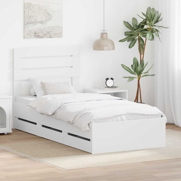 vidaXL Bettrahmen mit Schubladen Weiß 90 x 200 cm Ingenieurs Holz, 3411534