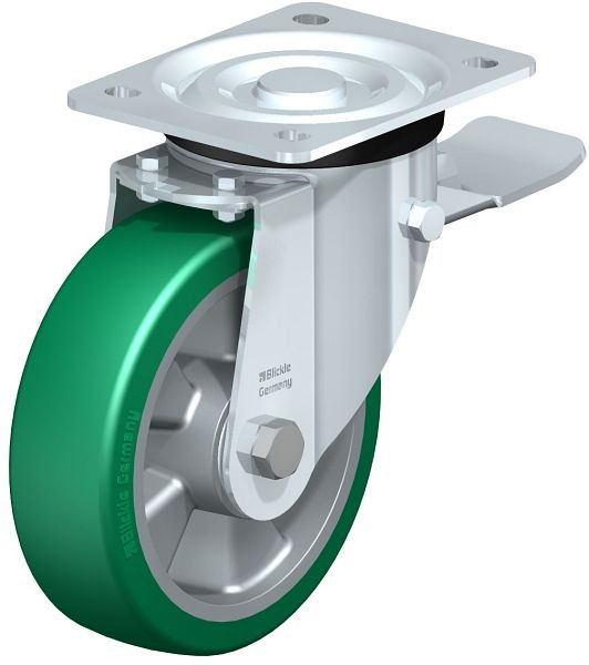 Blickle L-ALST 160K-ST Stahlblech-Lenkrolle, mittelschwere Ausführung, mit Anschraubplatte & Feststeller, Blickle Softhane®, Grün, 656330