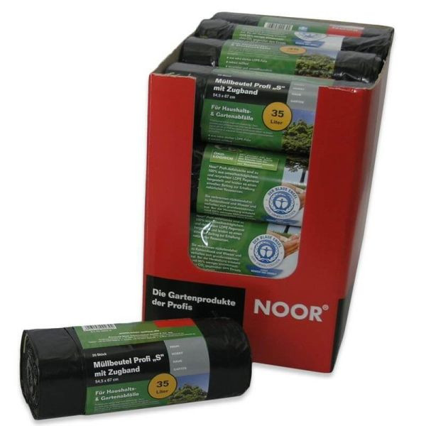 NOOR Müllbeutel Profi S 35l 20er Rolle (54,5 x 67cm) mit Zugband schwarz LDPE 30my, 0602-S