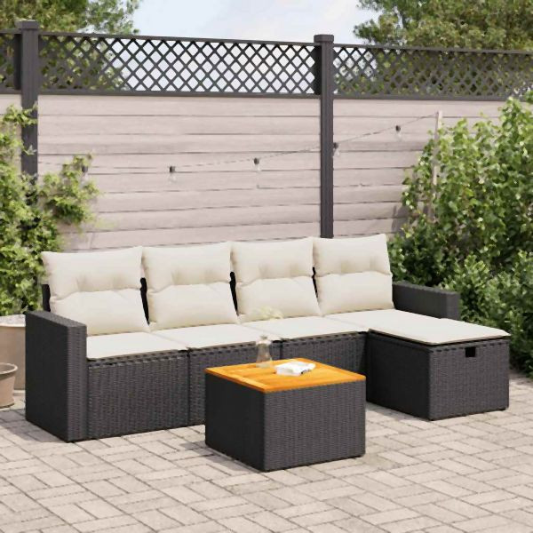 vidaXL 6-tlg. Garten-Sofagarnitur mit Kissen Schwarz Poly Rattan, 3325780