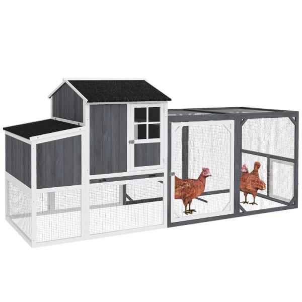 PawHut Hühnerstall mit Auslauf für 3-4 Hühner, 3-tlg. Nistkasten, 1,9 m² Fläche, Tannenholz, Grau, D51-448V00GY
