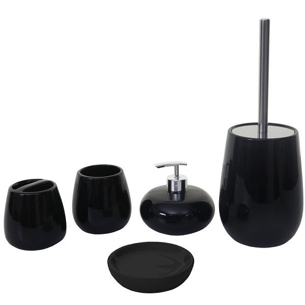 Mendler 5-teiliges Badset HWC-C72, WC-Garnitur Badezimmerset Badaccessoires, Keramik, schwarz, 61682