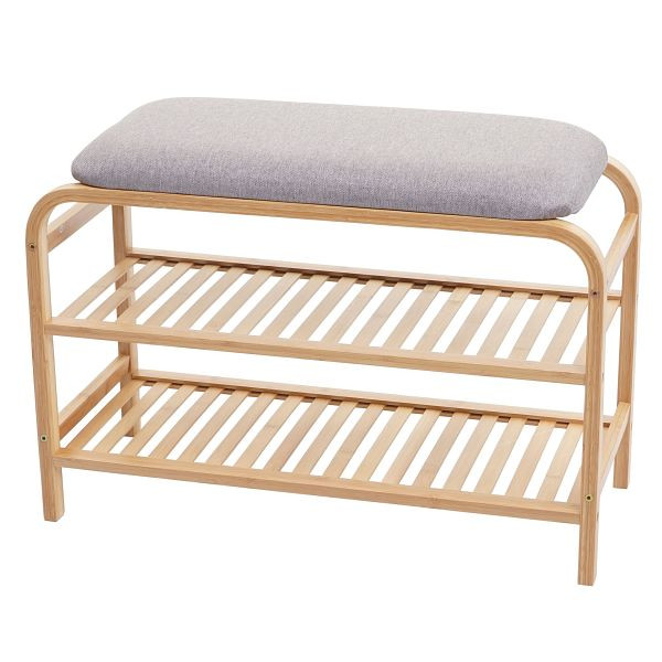 Mendler Schuhregal HWC-F72, Sitzbank Polsterbank Schuhablage Schuhschrank, Ablagefach Bambus 50x70x30cm, 70380