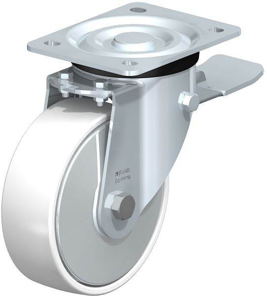 Blickle L-PPN 150R-ST-FA Stahlblech-Lenkrolle, mittelschwere Ausführung, mit Anschraubplatte & Feststeller, Polypropylen, Weiß, 762811