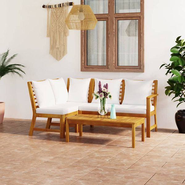 vidaXL 4-teilig Garten-Lounge-Set mit Auflagen Creme Massivholz Akazie, 3057772