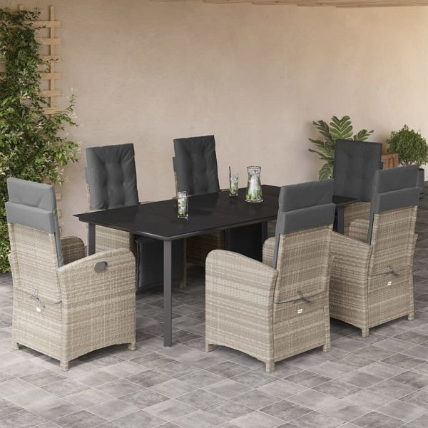 vidaXL 7-teilig Garten-Essgruppe mit Kissen Hellgrau Poly Rattan, 3212610