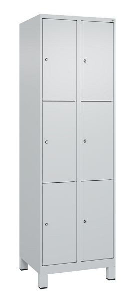 C+P Schließfachschrank Classic PLUS, Füße, 2 Abteile mit je 3 Fächern, 1950x600x500mm, 7035/7035, 080010-203 S10007