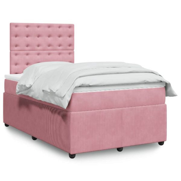 vidaXL Boxspringbett mit Matratze Rosa 120x200 cm Samt, 3292327