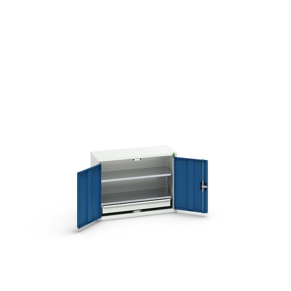 bott verso Economy Schrank, mit 2 Fachböden und 1 Schublade, BxTxH: 800 x 350 x 600 mm, Lichtgrau / Enzianblau, 16929103.11