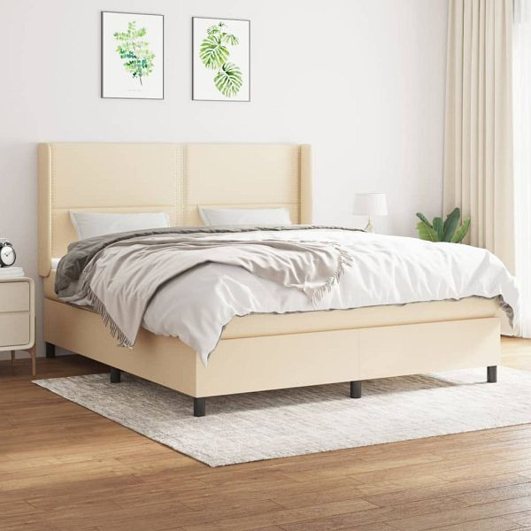 vidaXL Boxspringbett mit Matratze Creme 180x200 cm Stoff, 3131374