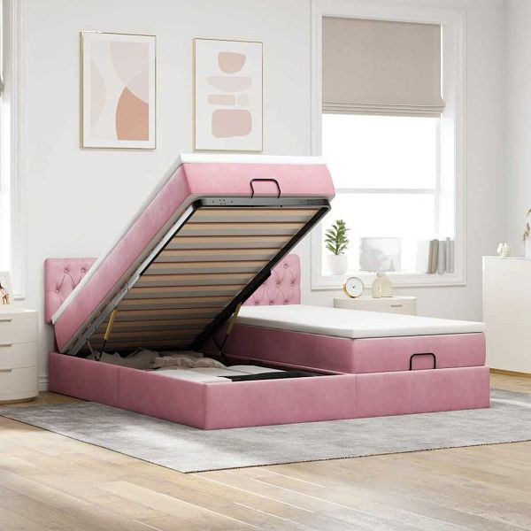 vidaXL Ottoman-Bett mit Matratzen & LEDs Rosa 160x200 cm Samt, 3312940