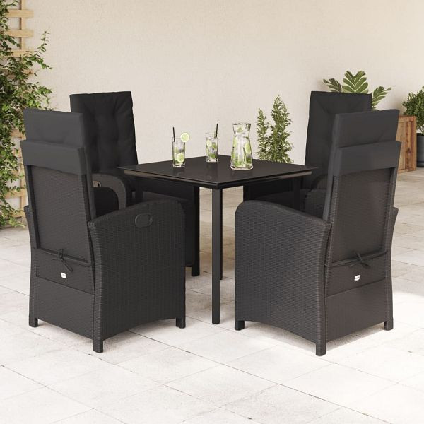 vidaXL 5-teilig Garten-Essgruppe mit Kissen Schwarz Poly Rattan, 3212322