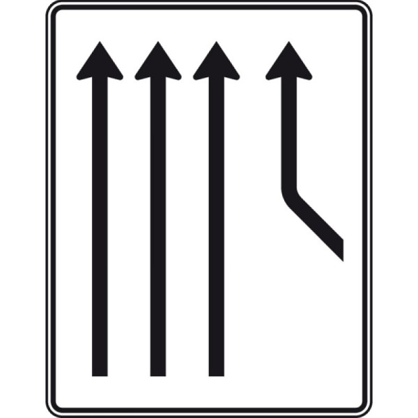 Stein HGS Zusammenführungstafel an durchgehender Strecke, dreistreifig plus 1 Fahrstreifen von rechts, Nr. 550-22, RA2/Alform, ohne Entfernungsangabe, 1600x1250mm, 550-22-122
