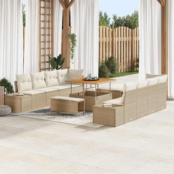 vidaXL Garten-Sofa-Set 11-teilig Beige und Creme 100 x 100 x 71 cm, 3364716