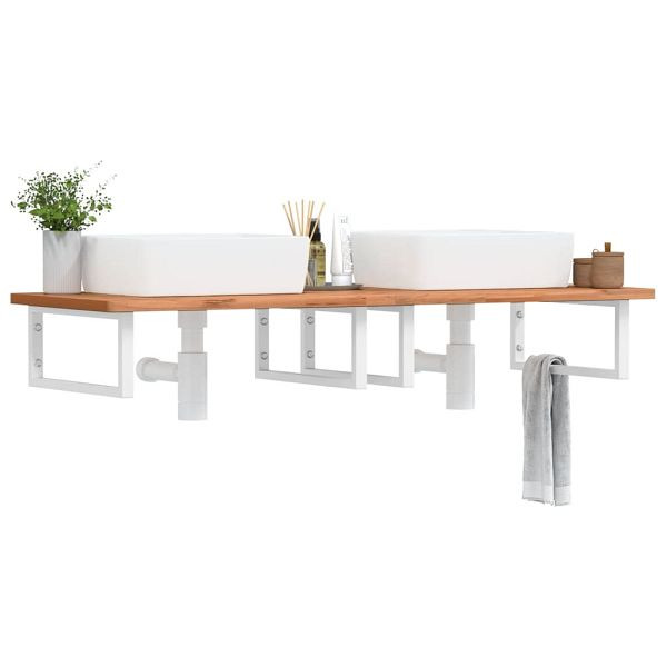 vidaXL Waschbeckenregal Wandmontage Stahl und Massivholz Buche, 3302456