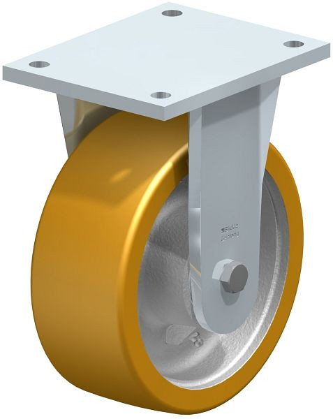 Blickle BO-GTH 202K Stahlblech-Bockrolle, Schwerlast-Ausführung, mit Anschraubplatte, Blickle Extrathane®, Hellbraun, 607515