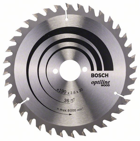 Bosch Kreissägeblatt Optiline Wood für Handkreissägen, 190 x 30 x 2,6 mm, 36, 2608640616