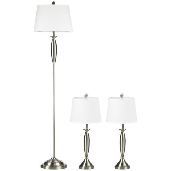HOMCOM 3-teiliges Leuchten-Set inkl. 1 Stehleuchte, 2 Tischleuchte, Silber+Weiß, B31-334V90