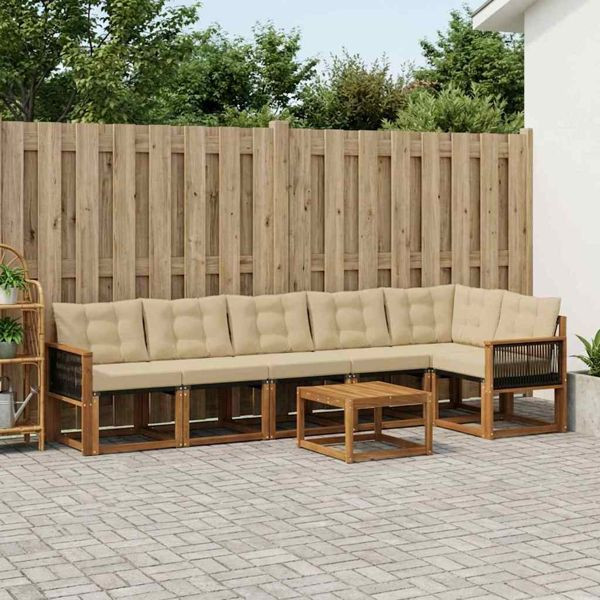 vidaXL Outdoor-Sofagarnitur mit Kissen 7-teilig Natur und Beige, 3382001