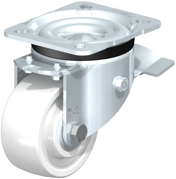 Blickle LK-SPO 80K-ST Stahlblech-Lenkrolle, schwere Ausführung, mit Anschraubplatte & Feststeller, Polyamid, Weiß, 852829