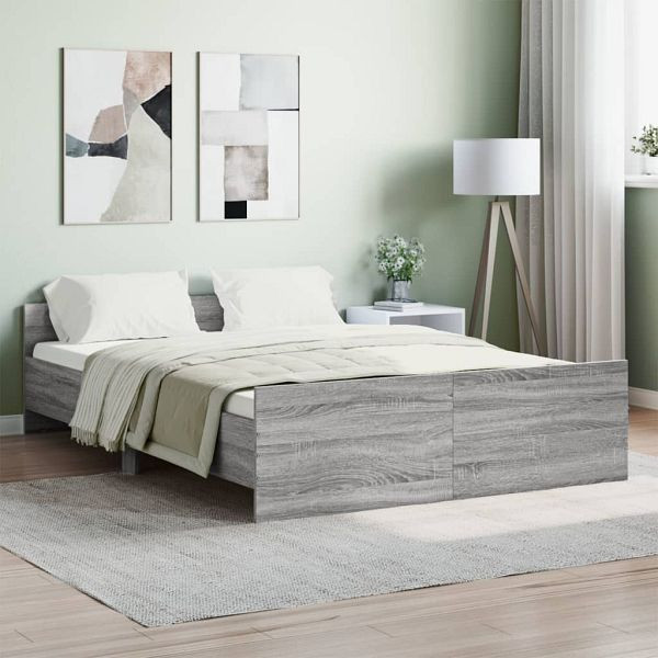 vidaXL Bettgestell mit Kopf- und Fußteil Grau Sonoma 140x190 cm, 3203787