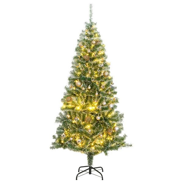 vidaXL Künstlicher Weihnachtsbaum 300 LEDs & Kugeln Beschneit 180 cm, 3210143