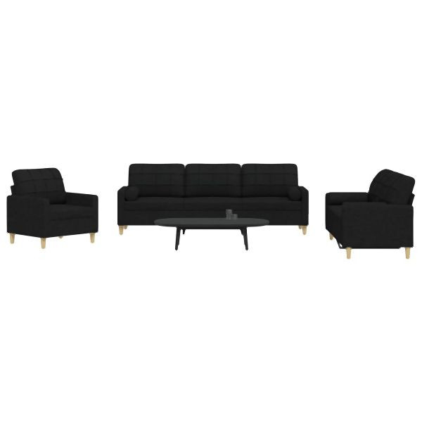 vidaXL 3-tlg. Sofagarnitur mit Dekokissen Schwarz Stoff, 3278307
