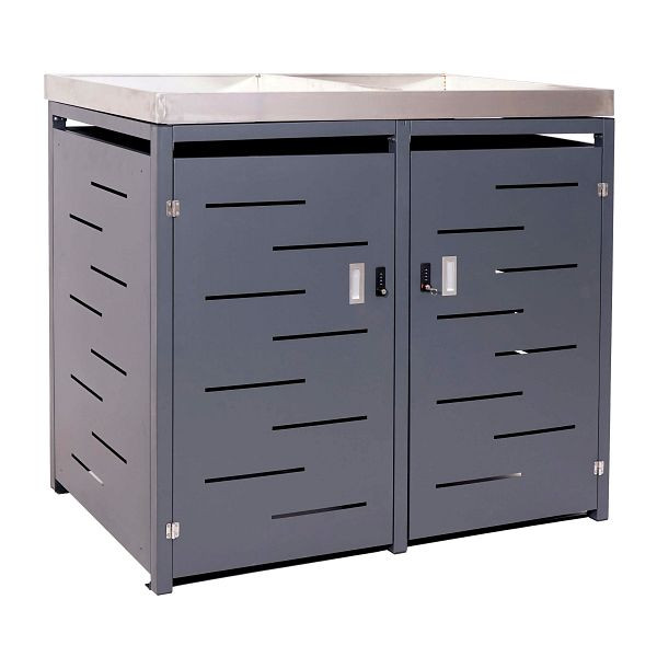 Mendler XL 2er-/4er-Mülltonnenverkleidung HWC-H40, Mülltonnenbox, Pflanzkasten Edelstahl-Metall 63kg 117x138x98cm erweiterbar, 73387+73386